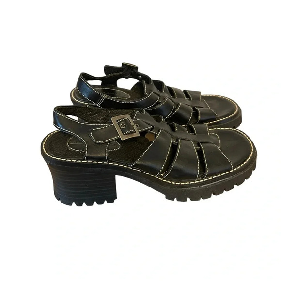 LOWER EAST SIDE Y2K BLACK CHUNKY LUG SANDALS - Picture 1 of 5